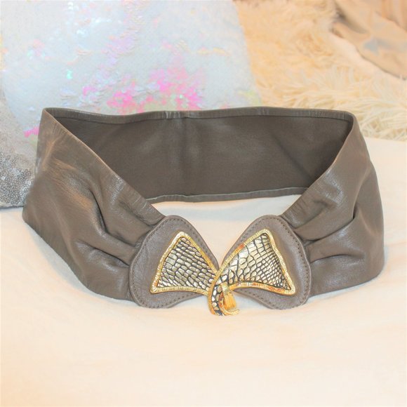 ?Vintage Leo & Rexx 1980\'s Art Deco Metal Chunky Leather Statement Belt 25\